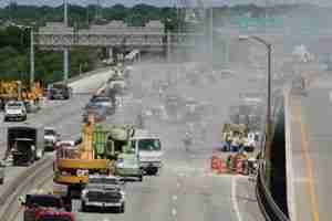 Construction on a freeway ramp